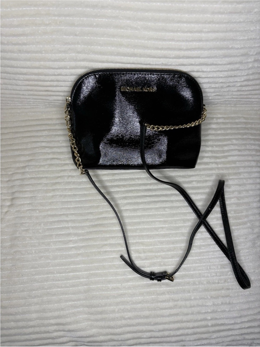 Michael Kors Black Patent Leather Crossbody with Gold Chain